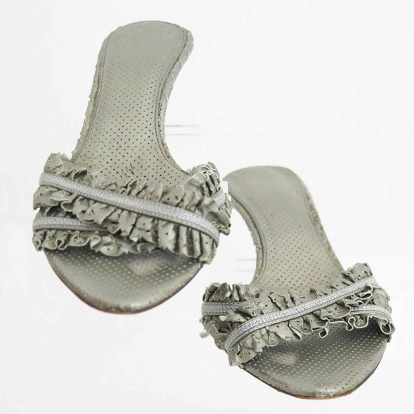 Shoes - Gray Sandals Size 37 Silver Leather heeled slide 7